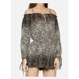 $128 Free People So Divine Off The Shoulder Romper Midnight S - Floral - Shorts